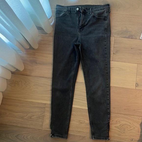 Topshop Jamie Dark Grey High Wasted Skinny Jeans with ankle zippers - Picture 1 of 4